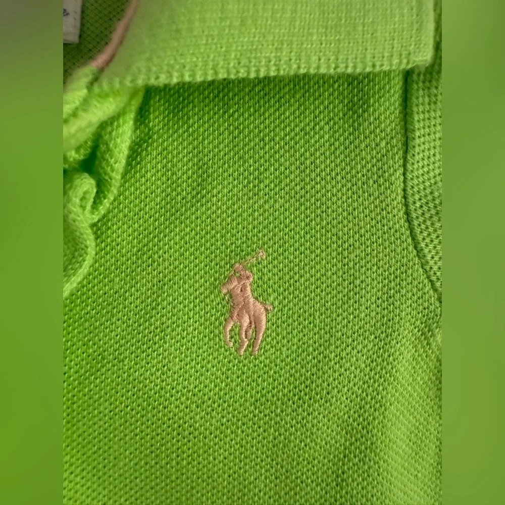 Ralph Lauren Girls Spring Green Ruffle Polo Bodysuit Pink Pony 🩷💚 9M MSRP $49